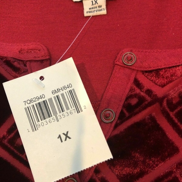 (NWT) Lucky Brand Women's Merlot Burnout Velvet Bib Henley Top Plus Size 1X - Picture 8 of 12